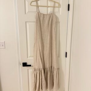 100% linen beige maxi dress